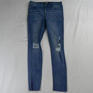 Express 8 Mid Rise Ankle Skinny Medium Destroyed Stretch Denim Womens Jeans